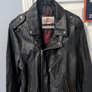 Levis Faux Leather Jacket  New Mens M Black Motorcycle Coat Plaid Lining